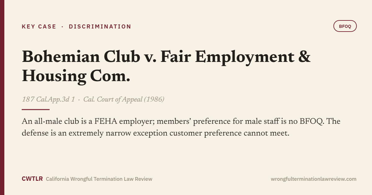 Bohemian Club v. Fair Employment & Housing Com., 187 Cal.App.3d 1