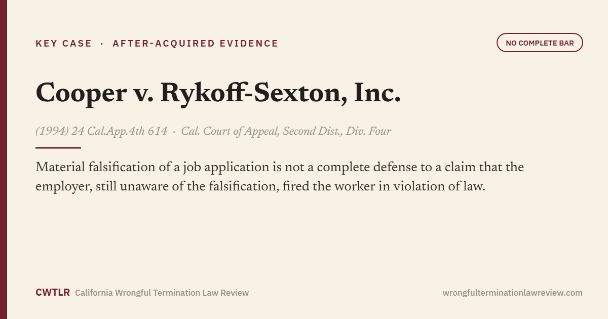 Cooper v. Rykoff-Sexton, Inc., (1994) 24 Cal.App.4th 614