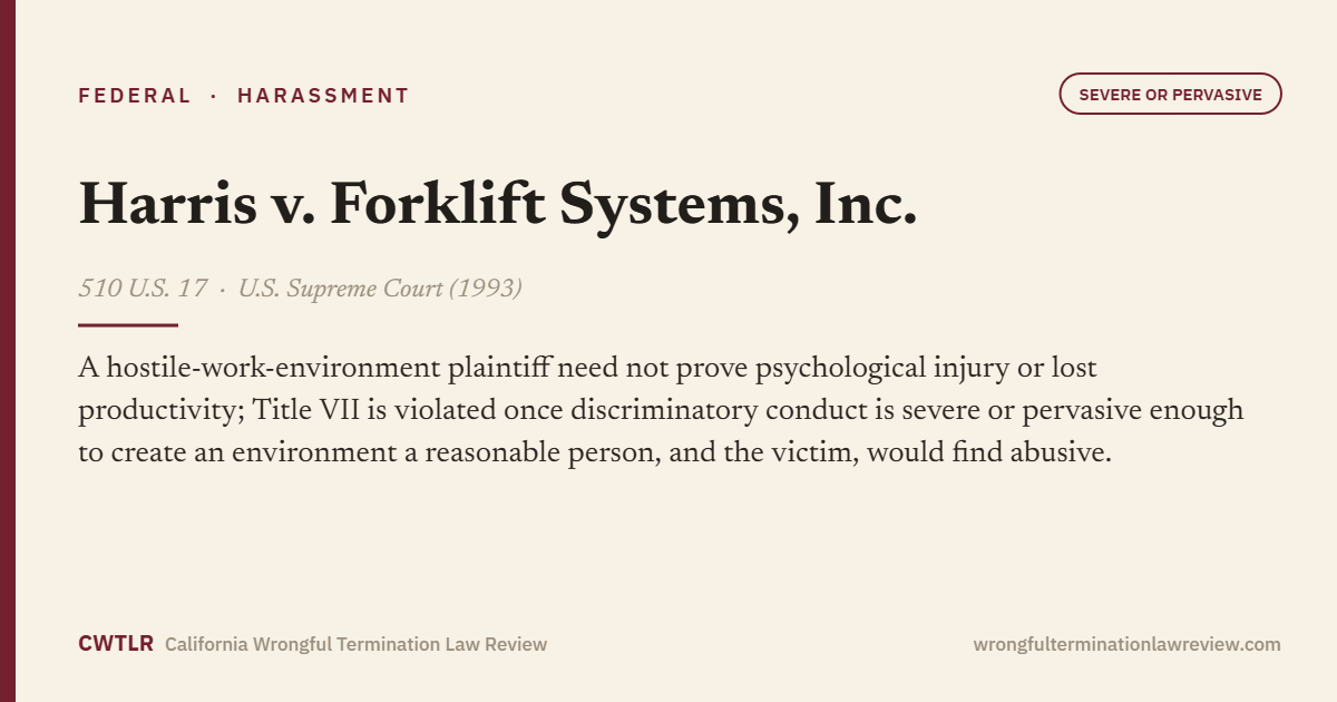 Harris v. Forklift Systems, Inc., 510 U.S. 17