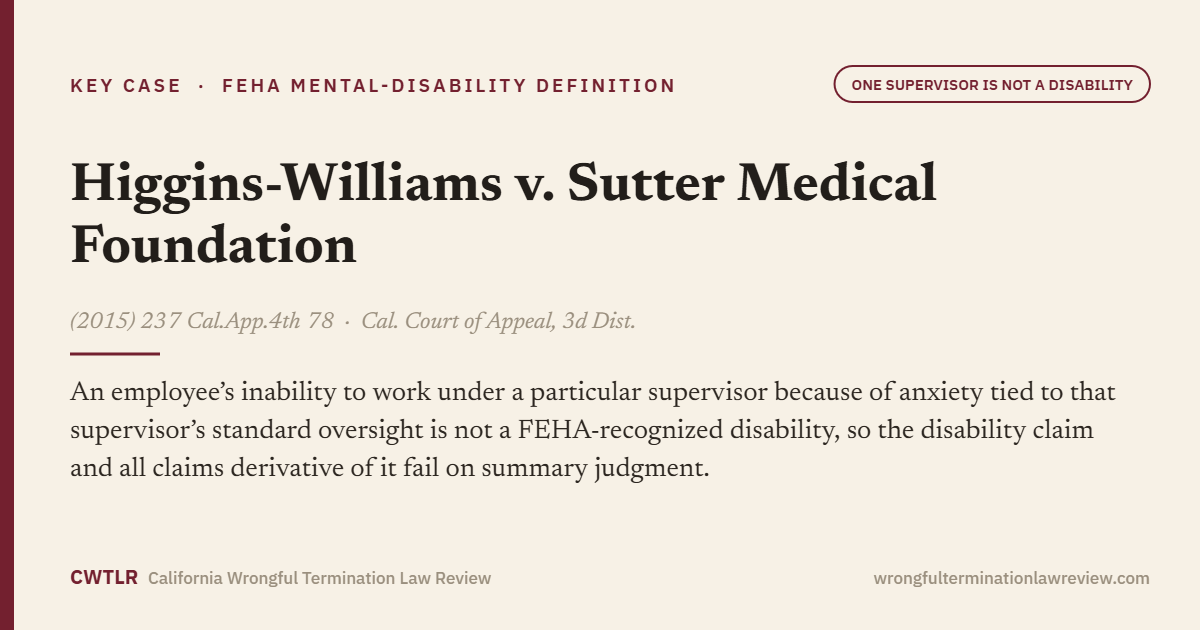 Higgins-Williams v. Sutter Medical Foundation, (2015) 237 Cal.App.4th 78