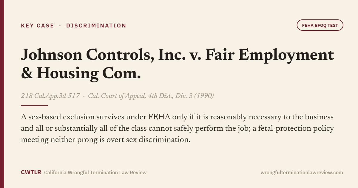 Johnson Controls, Inc. v. Fair Employment & Housing Com., 218 Cal.App.3d 517