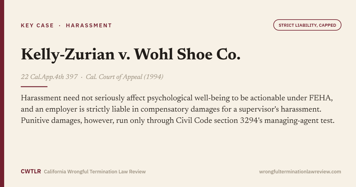 Kelly-Zurian v. Wohl Shoe Co., 22 Cal.App.4th 397