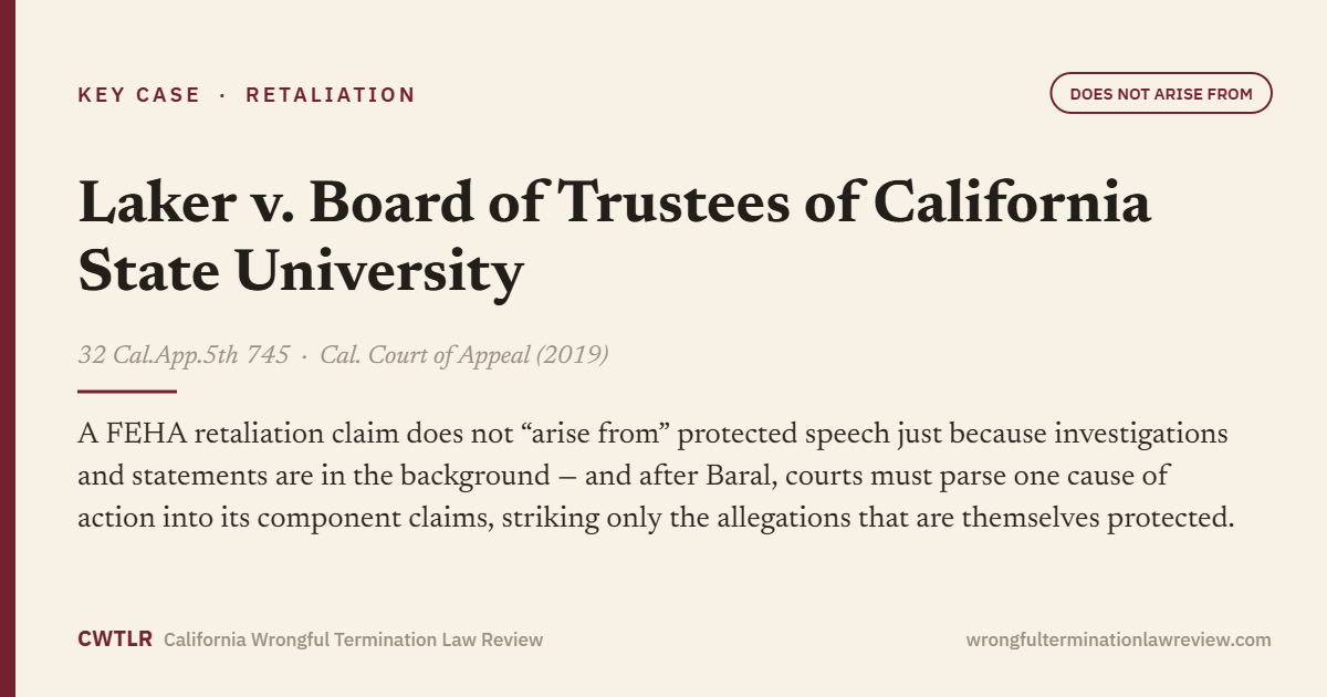 Laker v. Board of Trustees of California State University, 32 Cal.App.5th 745
