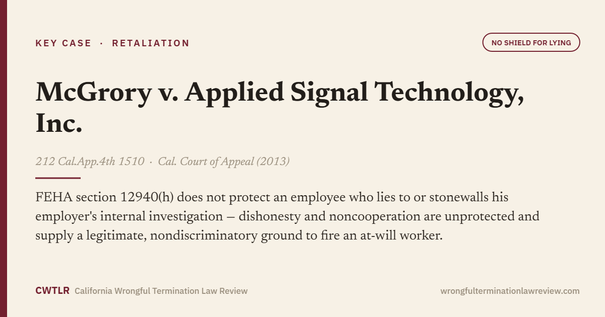 McGrory v. Applied Signal Technology, Inc., 212 Cal.App.4th 1510