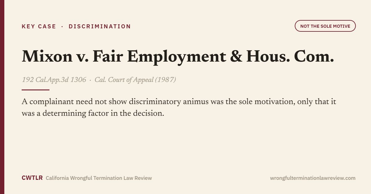 Mixon v. Fair Employment & Hous. Com., 192 Cal.App.3d 1306