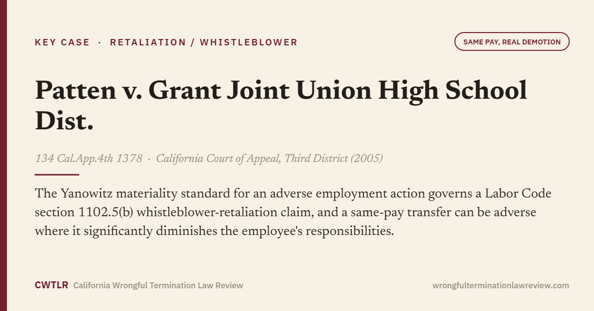 Patten v. Grant Joint Union High School Dist., 134 Cal.App.4th 1378
