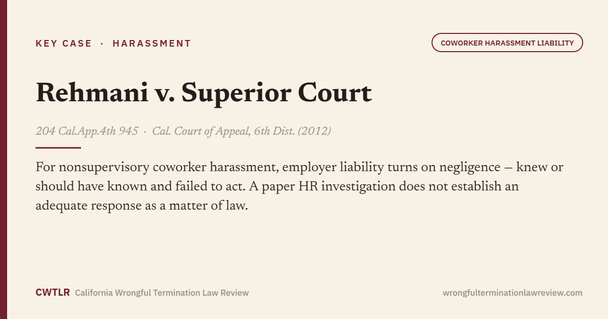 Rehmani v. Superior Court, 204 Cal.App.4th 945