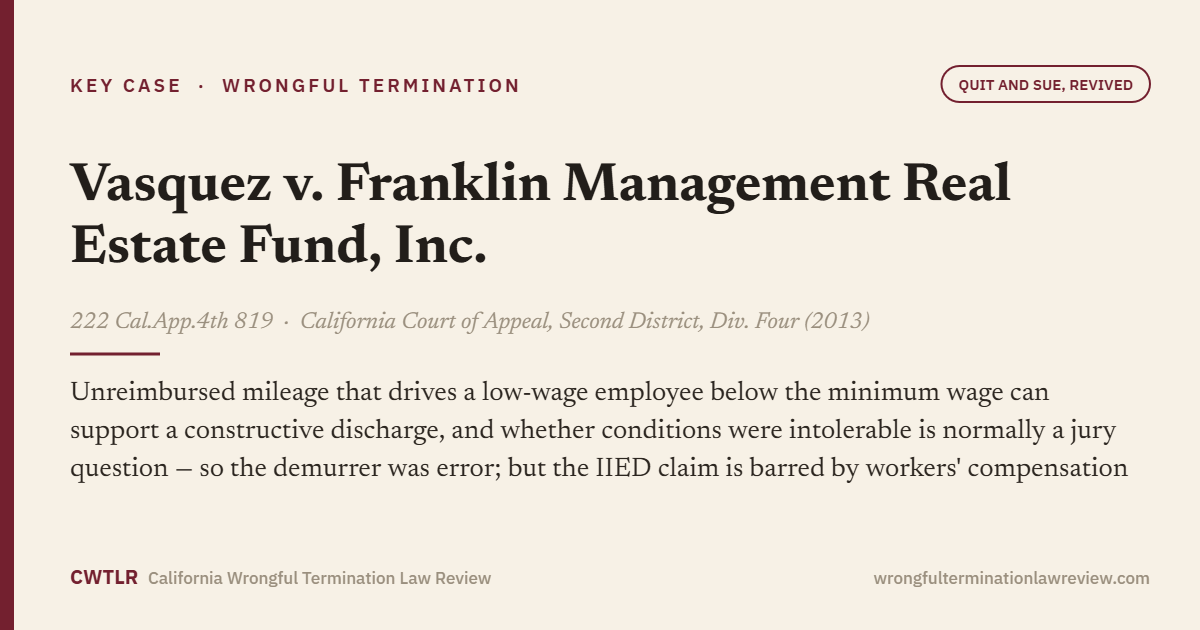 Vasquez v. Franklin Management Real Estate Fund, Inc., 222 Cal.App.4th 819
