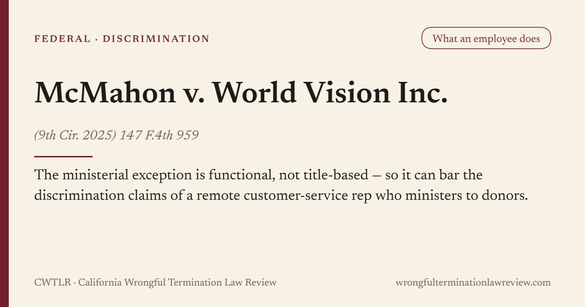 McMahon v. World Vision Inc., 147 F.4th 959 — ministerial exception