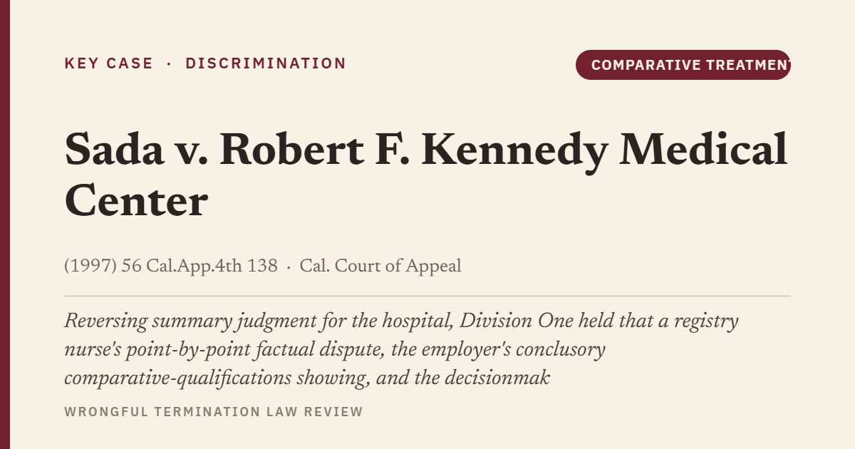 Sada v. Robert F. Kennedy Medical Center (1997) 56 Cal.App.4th 138