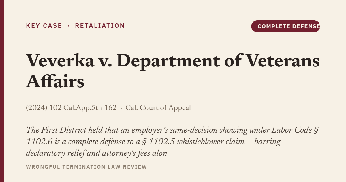 Veverka v. Department of Veterans Affairs (2024) 102 Cal.App.5th 162