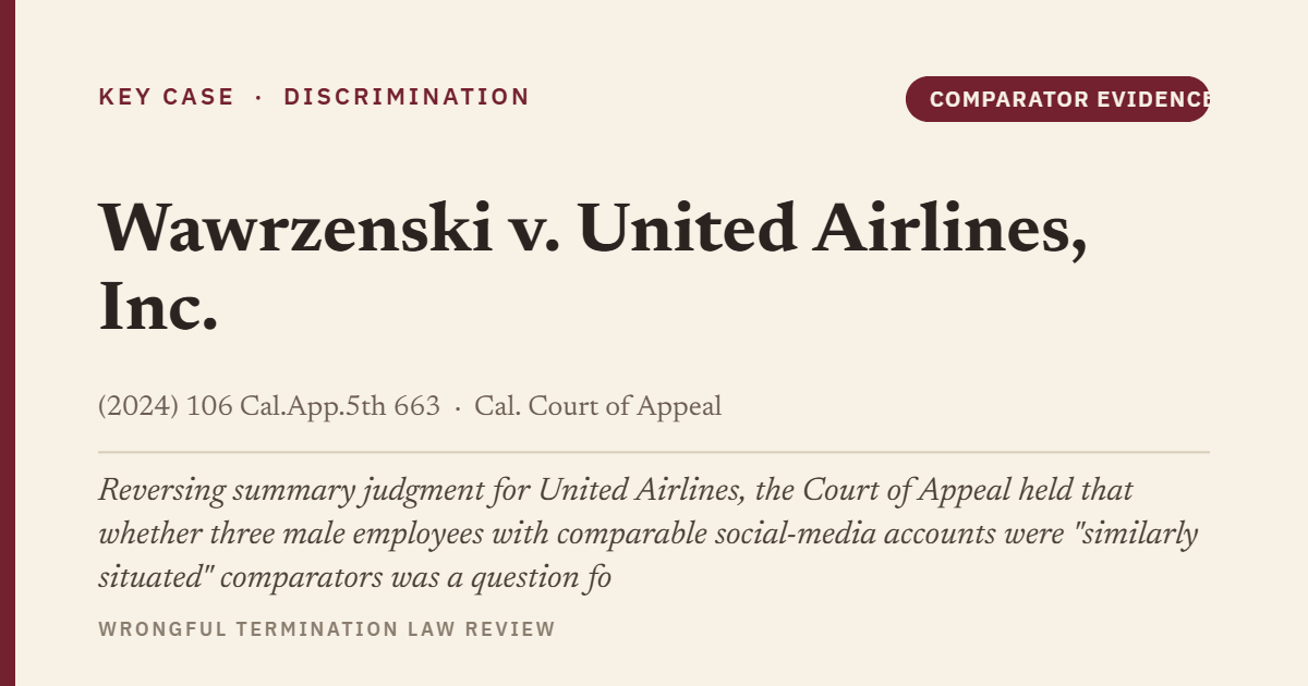 Wawrzenski v. United Airlines, Inc. (2024) 106 Cal.App.5th 663