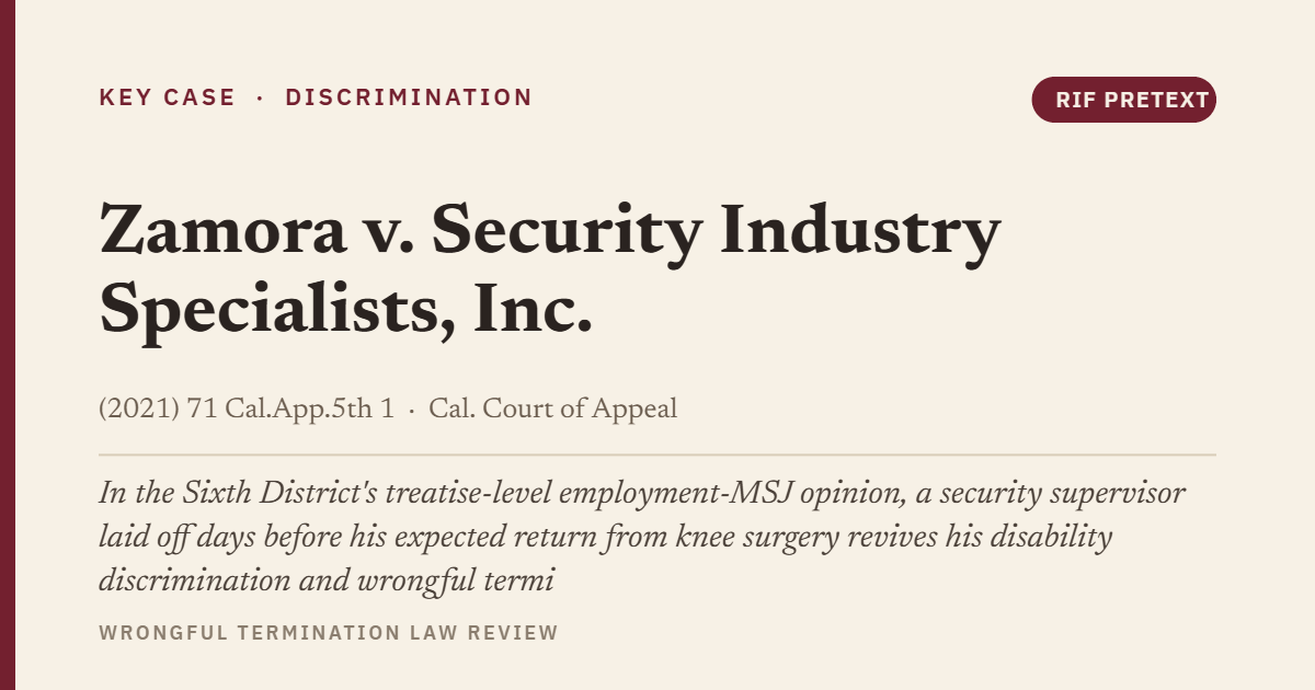 Zamora v. Security Industry Specialists, Inc. (2021) 71 Cal.App.5th 1